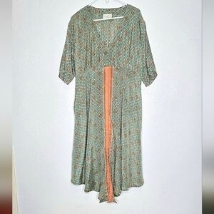 Kanatha Bae Silk Split Midi Layering Dress  Geo Print V Neck Women's One Size